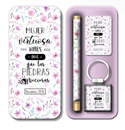 Set de Bolígrafo, llavero y tarjeta- Mujer Virtuosa