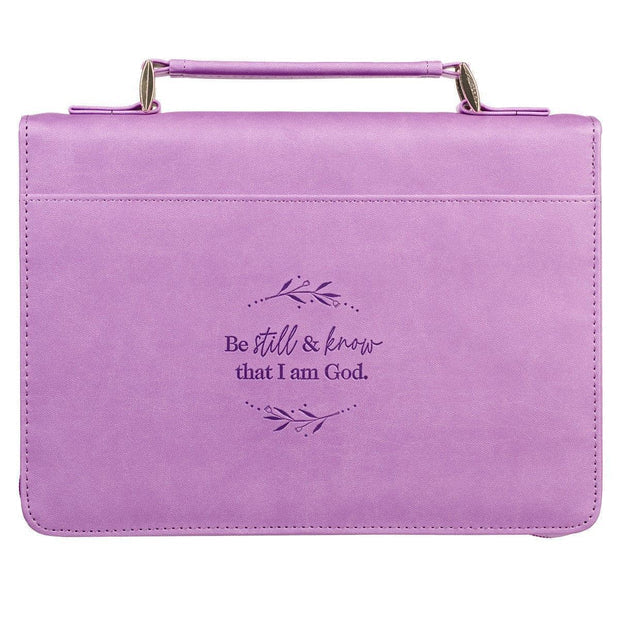 Be Still & Know Purple Laurel Faux Leather Fashion Bible Cover - Psalm 46:10